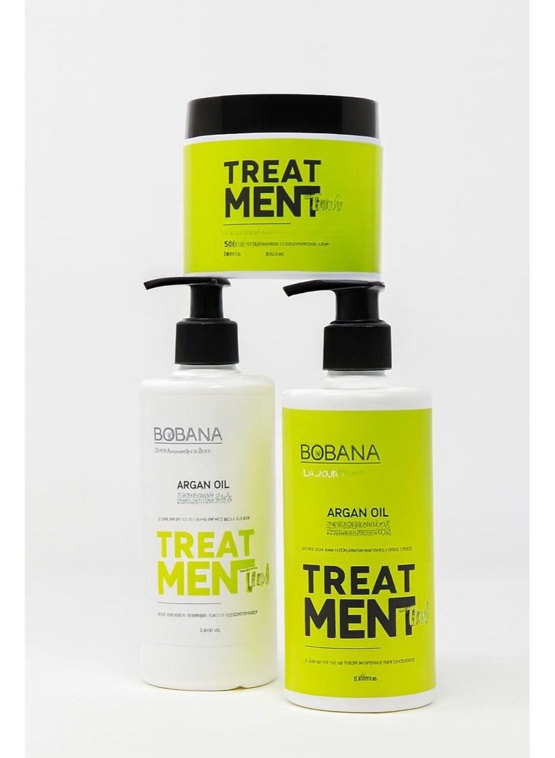 مجموعه العنايه للشعر من بوبانا ( شامبو + بلسم + حمام كريم ) بزيت الارجان